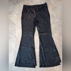 NWT! Black Stretchy Sequin Flare Pants Size 18